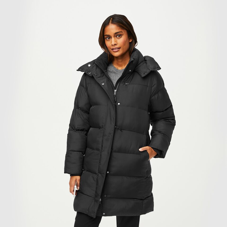 Long padded coat online womens black