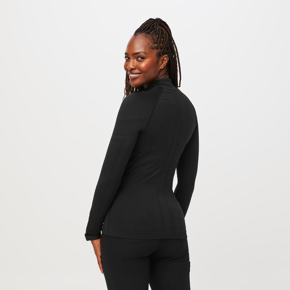 FIGS Scrubs Women's Salta Performance Underscrub Long Sleeve in Black Size  XL