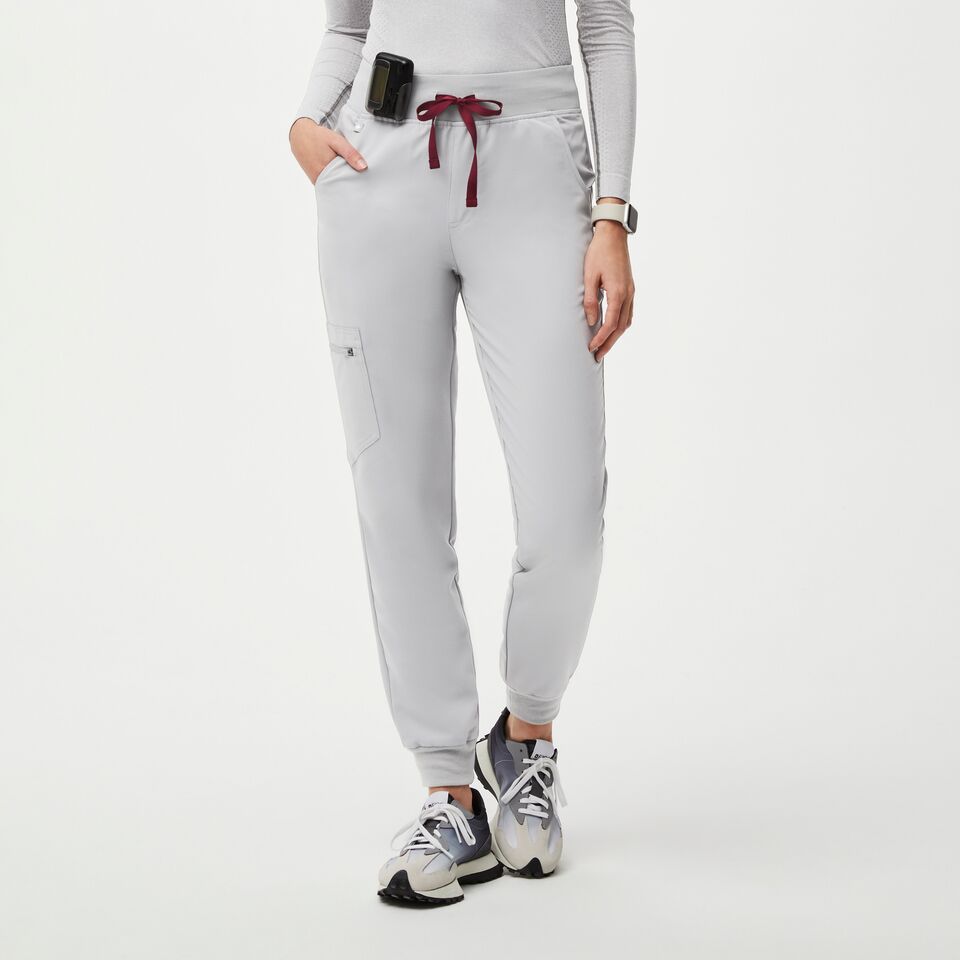 Women s High Waisted Zamora Jogger Scrub Pants Cement FIGS