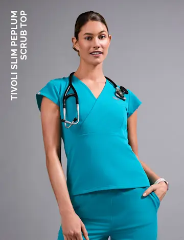 NEW! Tivoli Slim Peplum Scrub Top